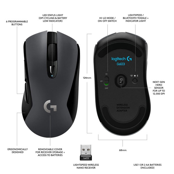 mouse-logitech-g603-gaming-lightspeed-910-005100
