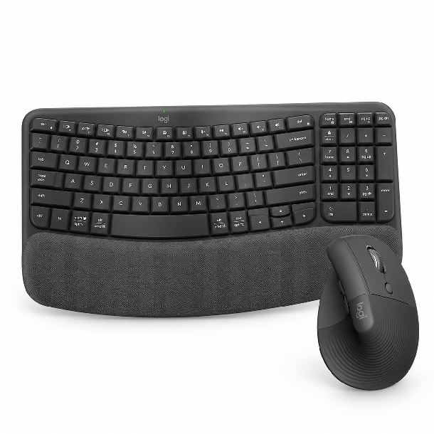 COMBO LOGITECH ERGONOMICO TECLADO WAVE KEYS Y MOUSE LIFT VERTICAL NEGRO/GRAFITO